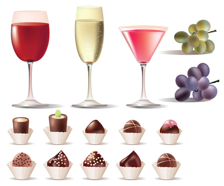 pretty set of sweets and wine のイラスト素材