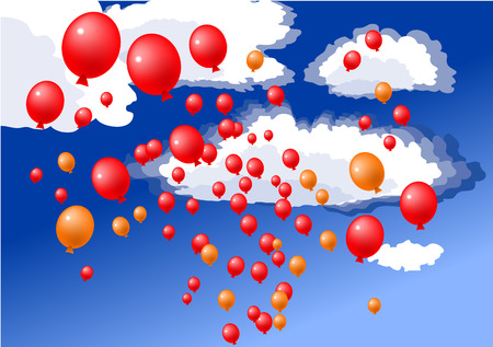 balloons flying in the sky のイラスト素材