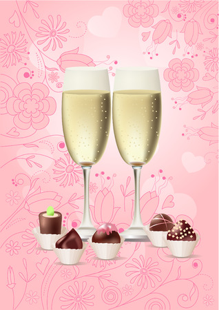 Two glasses of champagne on pastel backgroundのイラスト素材