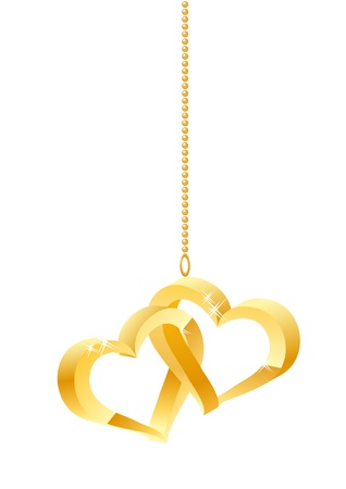 Two hanging gold hearts のイラスト素材