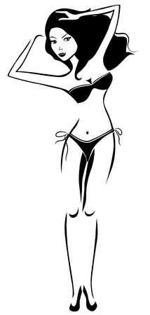 Black-and-white young woman in bikiniのイラスト素材