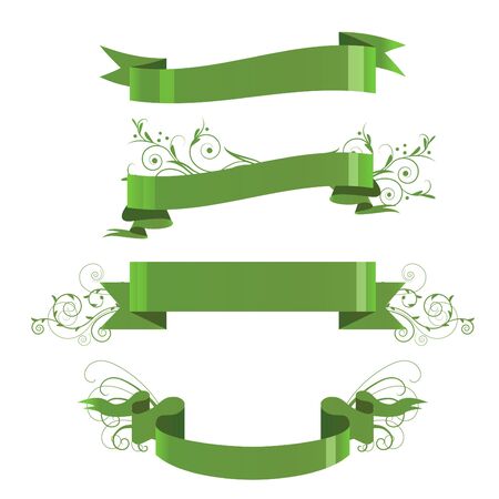 Four floral green banners のイラスト素材