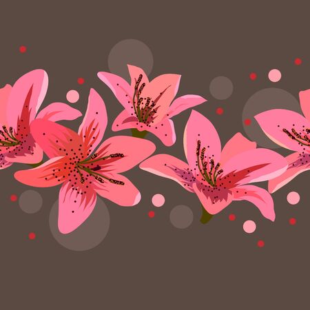 Seamless border with liliesのイラスト素材