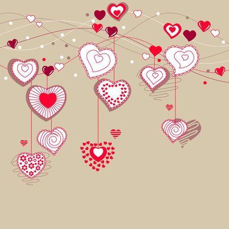 Contour hearts hanging on pastel backgroundのイラスト素材
