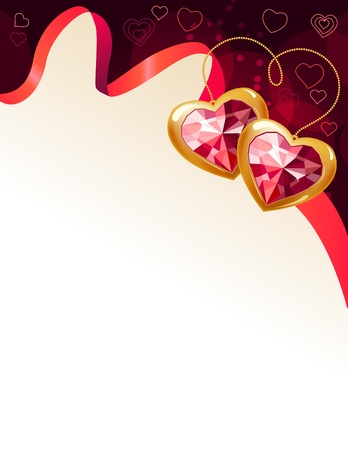 Red background with ribbon and gemsのイラスト素材
