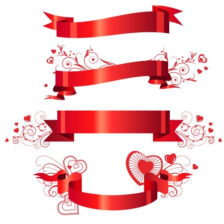 Four floral red banners のイラスト素材