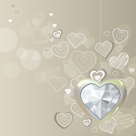 Diamond silver heart on light backgroundのイラスト素材