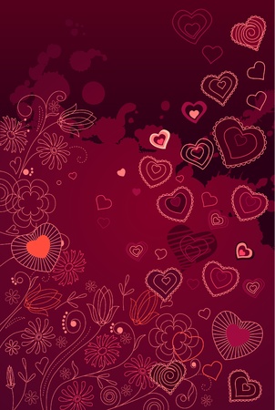 Contour hearts on dark red backgroundのイラスト素材
