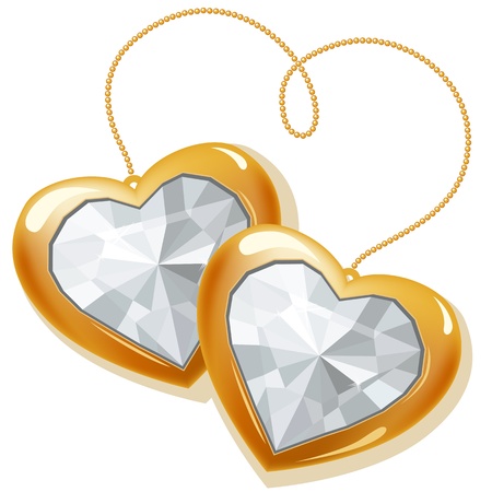 Two gold hearts with diamondsのイラスト素材