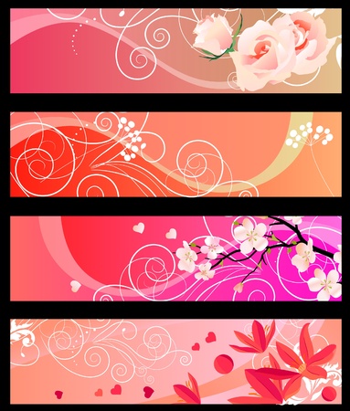 Floral spring red bannersのイラスト素材