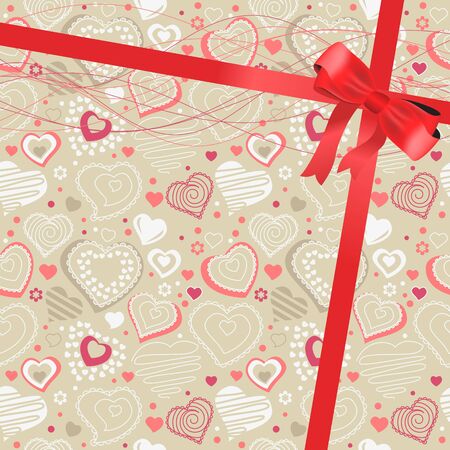 Pattern with beige contour heartsのイラスト素材