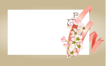 Blank white card with pink ribbon のイラスト素材