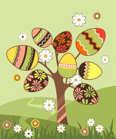 Landscape with easter tree のイラスト素材