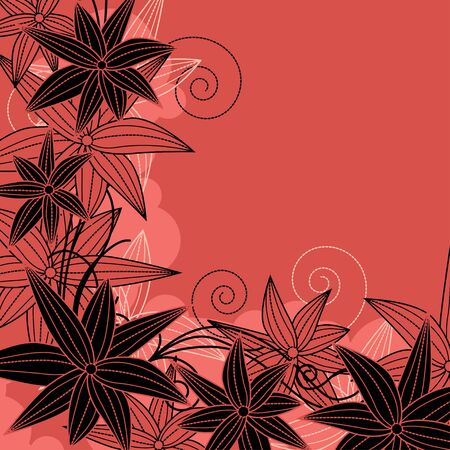 Floral red frame with contour flowersのイラスト素材