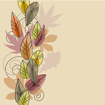 Beige background with stylized leavesのイラスト素材