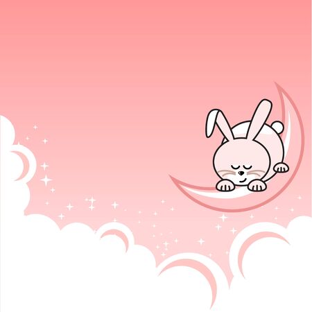 Small cat sleeping on crescentのイラスト素材