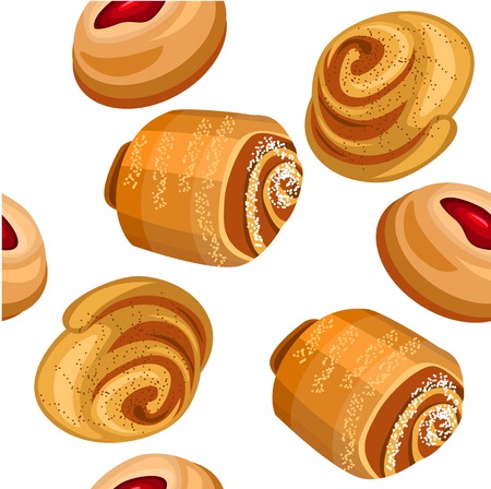 Seamless pattern with different cakes. No gradients, no meshesのイラスト素材