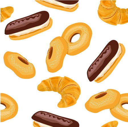 Seamless pattern with different cakes. No gradients, no meshesのイラスト素材