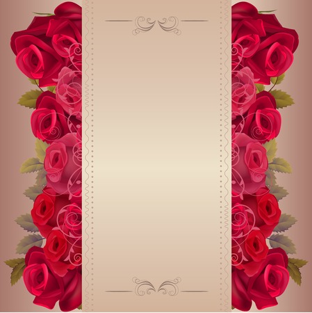 Romantic beige background with red realistic rosesのイラスト素材