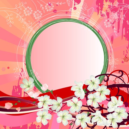 Pink background with blossoming branch of treeのイラスト素材