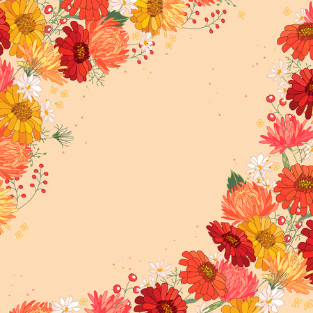 Backdrop with gerbera, berries and aster. Red and yellow color.のイラスト素材