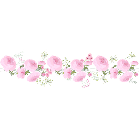 Seamless pattern brush with ranunculus, stylized summer flowers.のイラスト素材