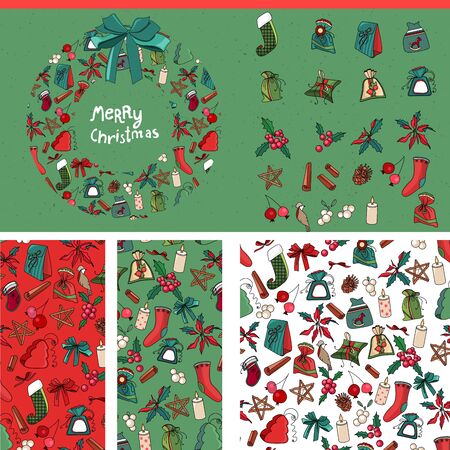 Set with traditional Christmas templatesのイラスト素材