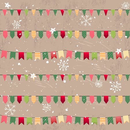 Seamless vintage light beige pattern with traditional Christmas flags. Endless texture for your design, announcements, greeting cards, fabrics, wallpapers, postcards, posters.のイラスト素材