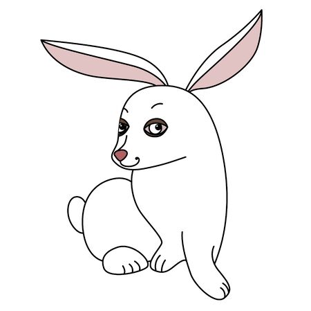 White funny rabbit looking at camera.  Pretty image for your design, romantic greeting cards, announcements, posters.のイラスト素材