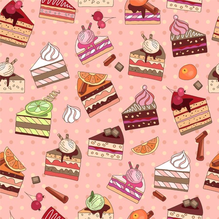 Seamless pattern with fruit cake slices.のイラスト素材