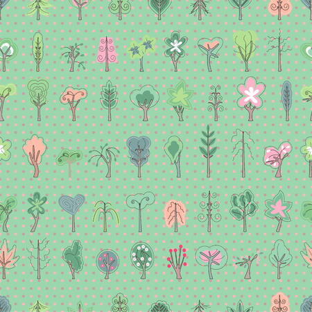 Seamless pretty pattern with stylized cute trees.のイラスト素材