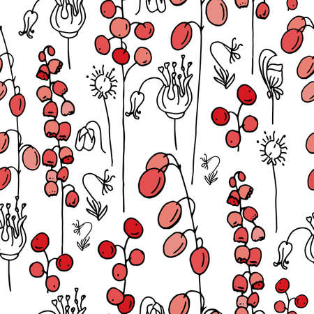 Seamless spring pattern with stylized cute pink flowers.のイラスト素材