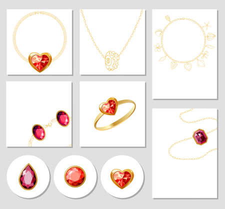 Set with different fashion templates with chain and bracelet. Cards for your modern design and advertisementのイラスト素材