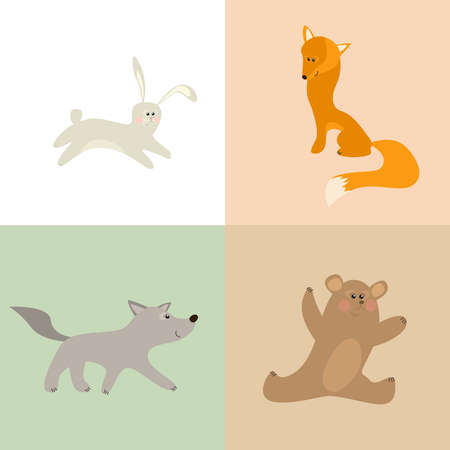 Set with wild animals. Cute style.のイラスト素材