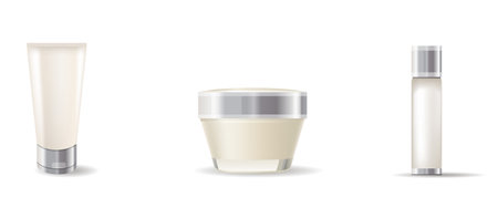 Set with cream containers isolated on white backgroundのイラスト素材