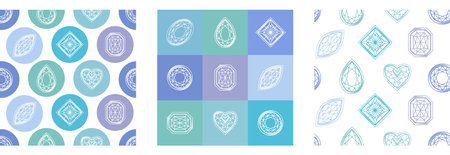 Collection of seamless patterns with diamonds. White and blue color. Endless textures for your...