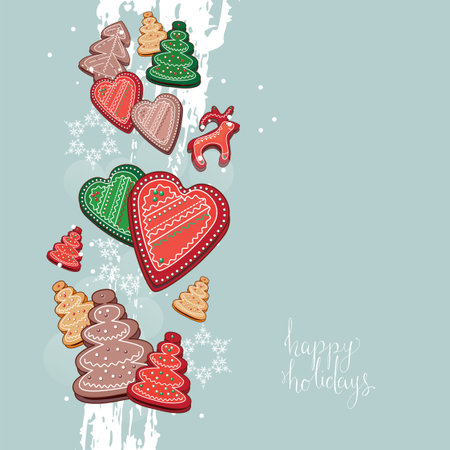 Festive Christmas background with cookies. Template for season design with glass decorationのイラスト素材