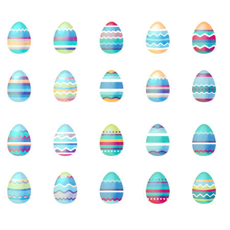 Big set with blue painted eggs. Festive Easter elements can be used for spring illustrations.のイラスト素材
