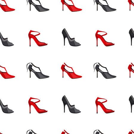 Seamless pattern with stylized woman red and black shoes. Pretty endless texture for your design.のイラスト素材