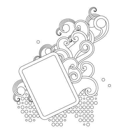 Black and white ornament with square and decorative objects. Linear, contour. Illustration can be used for coloring book and pictures for children.のイラスト素材
