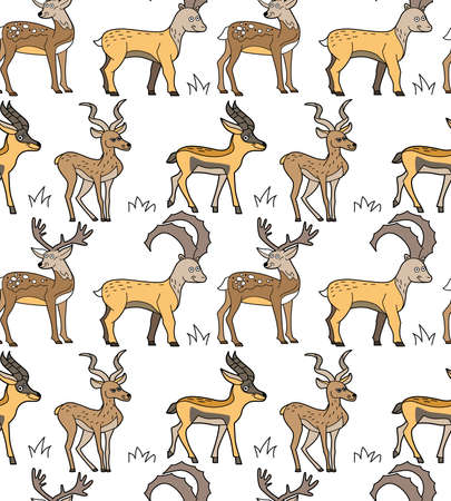 Endless texture with cute funny animals living in Africa. Seamless pattern for kid designのイラスト素材