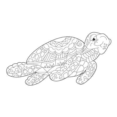 Contour linear illustration for coloring book with decorative paradise bird. Beautiful animal, anti stress picture. Line art design for adult or kids in zen-tangle style, tattoo and coloring page.のイラスト素材