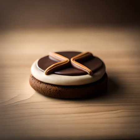 cookies with chocolate cream on a wooden background. tinting. selective focusの素材