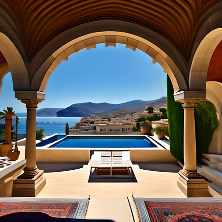 Luxury villa with swimming pool in greek style.の素材
