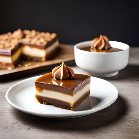 cheesecake on a white plate on a wooden table, selective focusの素材