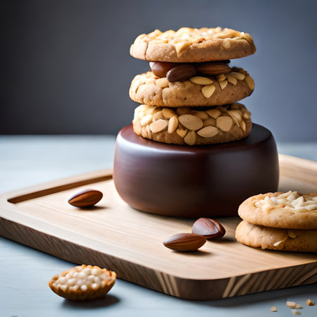 cookies with almonds on a wooden background. tinting. selective focusの素材