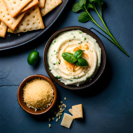mashed potatoes with herbs and crackers. tinting. selective focusの素材