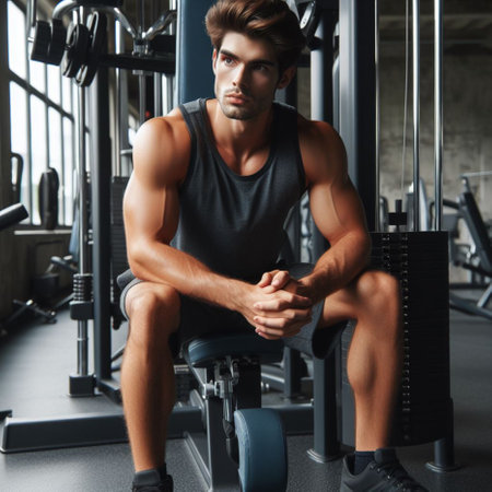 Handsome young man working out at the gym. Sport, fitness, bodybuilding concept.の素材