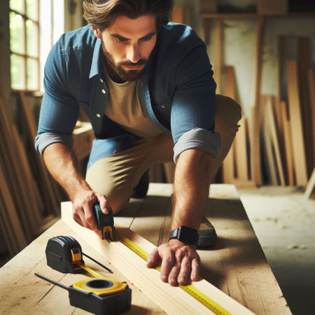 Carpenter Craftsman Man Working Carpentry Woodwork Conceptの素材