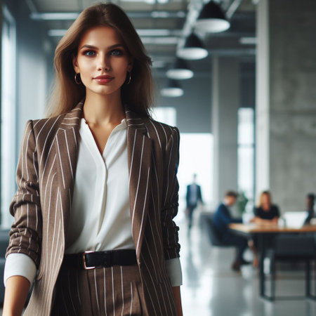 Portrait of beautiful young business woman in office. Business concept.の素材